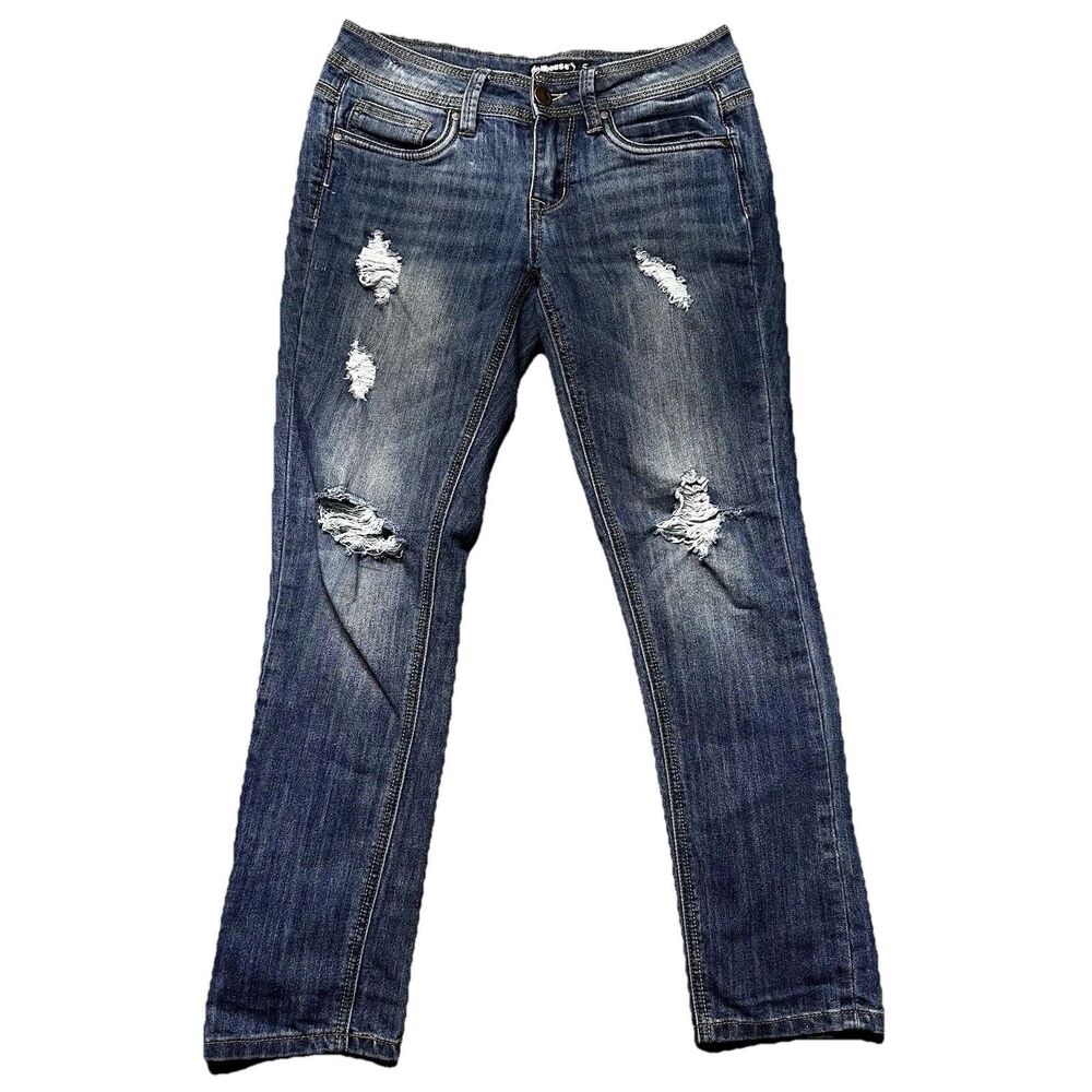 Dollhouse Juniors 5 Charley Skinny Jeans Blue Distressed Ripped Denim EUC